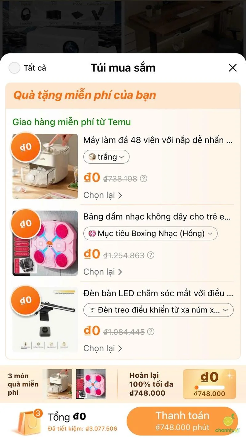 Nhận quà miễn phí từ temu 2