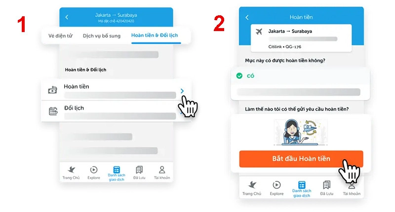 Hoàn tiền traveloka 1 và 2