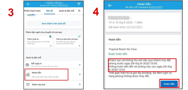 Hoàn tiền khách sạn Traveloka bước 3 và 4