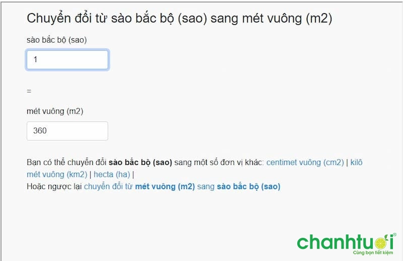 1 sao-bac-bo-bang-diện tích bao nhiêu mét