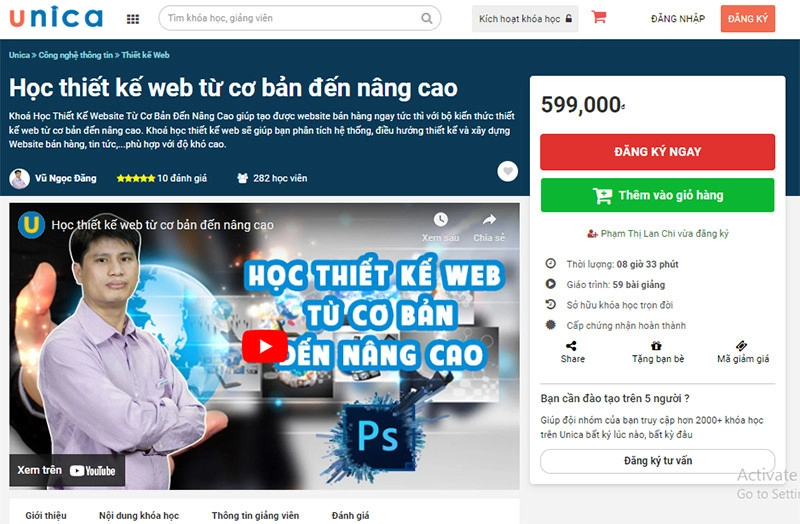 khóa học thiết kế web online từ cơ bản đến nâng cao