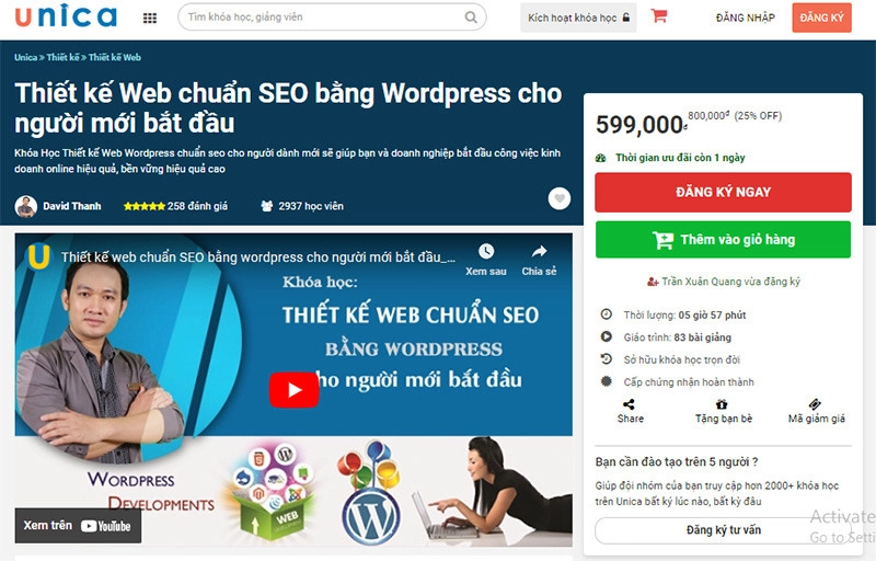 Khóa học thiết kế web online chuẩn SEO bằng WordPress