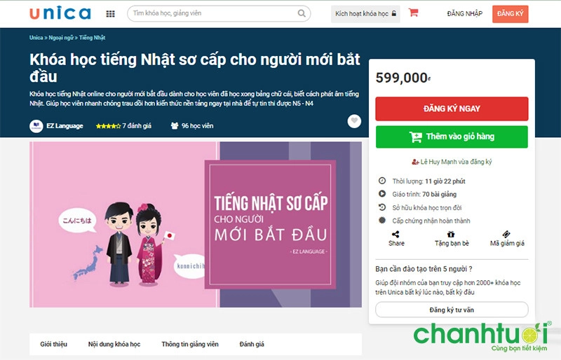 khóa học tiếng nhật online cho người mới bắt đầu unica